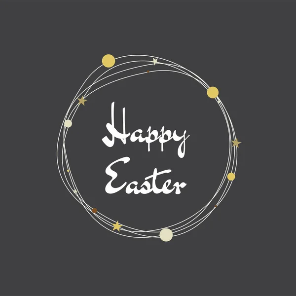 Cita Feliz día de Pascua en un marco redondo de oro con fondo de diseño de arco. Diseño de letras . — Vector de stock