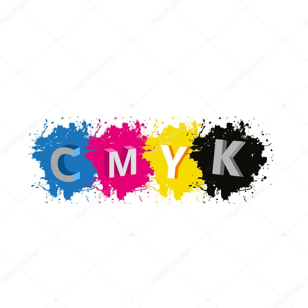 Vector - 3d CMYK letters with paint splash background