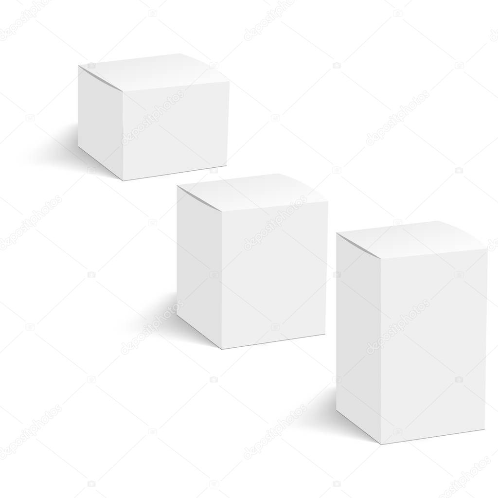 Blank of closed cardboard box with soft shadow. Cosmetic box. Vector