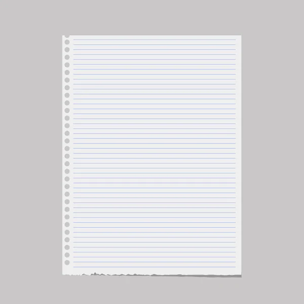 Papel em branco, folha de caderno com furos. Vetor . — Vetor de Stock