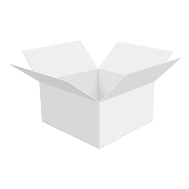 Boş beyaz karton kutu açıldı. Bakış açısı. Model kutu. Vektör