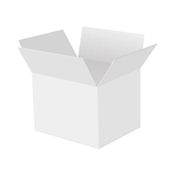 Caja de cartón blanco abierto en blanco. Perspectiva. Mock up box. Vector — Archivo Imágenes Vectoriales