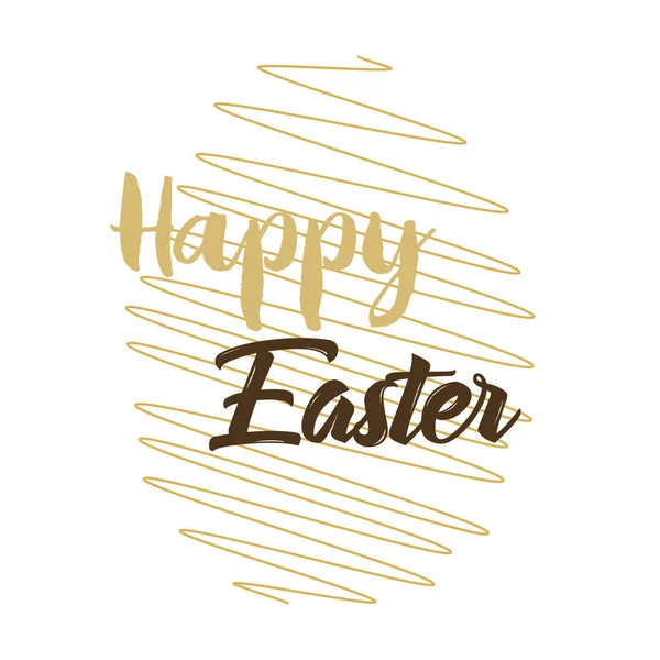 Feliz tarjeta de Pascua con huevos de oro y texto escrito a mano. Vector . — Vector de stock