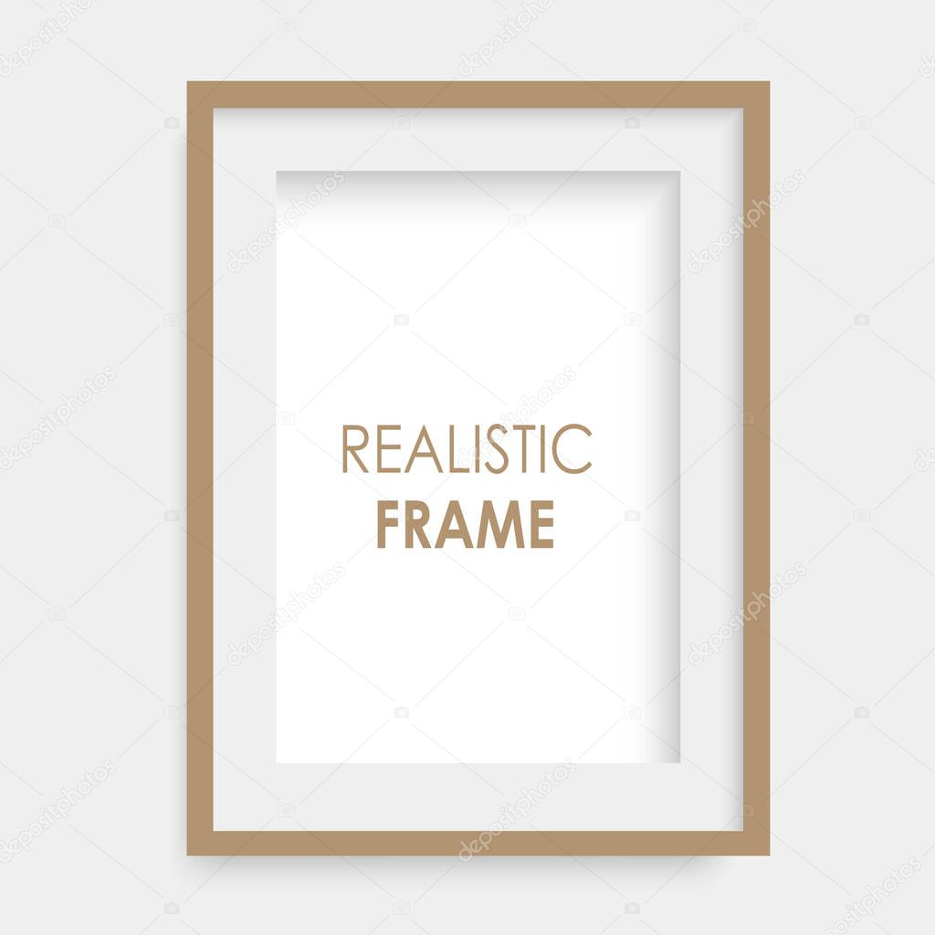 Realistic brown photo frame. Vector.