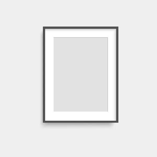 Realistic black square photo frame on grey wall. Vector. — Stock Vector