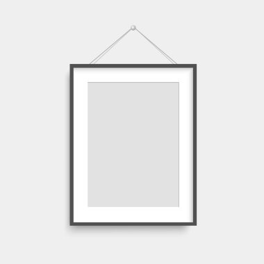 Gerçekçi siyah fotoğraf çerçevesi asılı. Vektör.