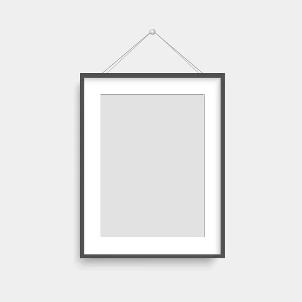 Realistic black photo frame hanging. Vector. — Stock Vector