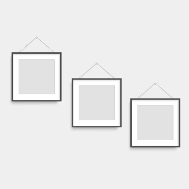Siyah kare fotoğraf çerçeveleri kümesi. Vektör.