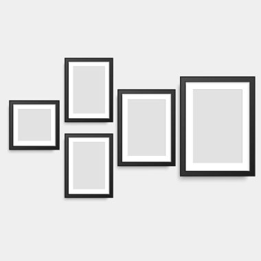 Siyah kare fotoğraf çerçeveleri kümesi. Vektör.