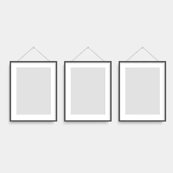 Set of black square photo frames. Vector. — Stock Vector