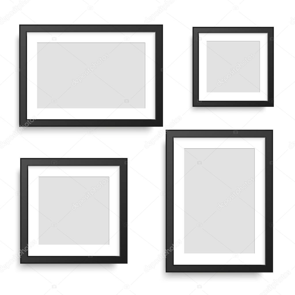 Set of black photo frames. Vector.