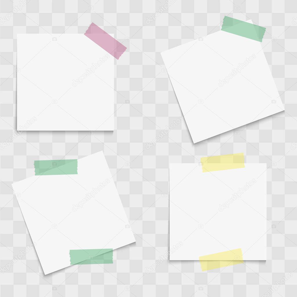 Set of note papers with sticky tapes. Vector.