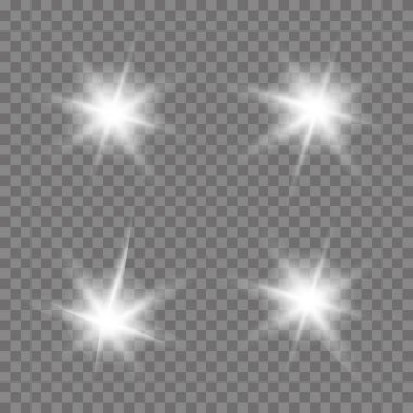 Parlama ışık efekti. Yıldız patlaması ile parıldıyor. Vektör.