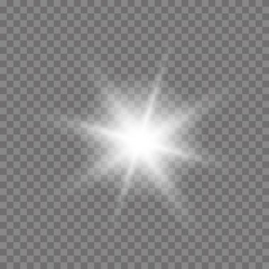 Parlama ışık efekti. Yıldız patlaması ile parıldıyor. Vektör.
