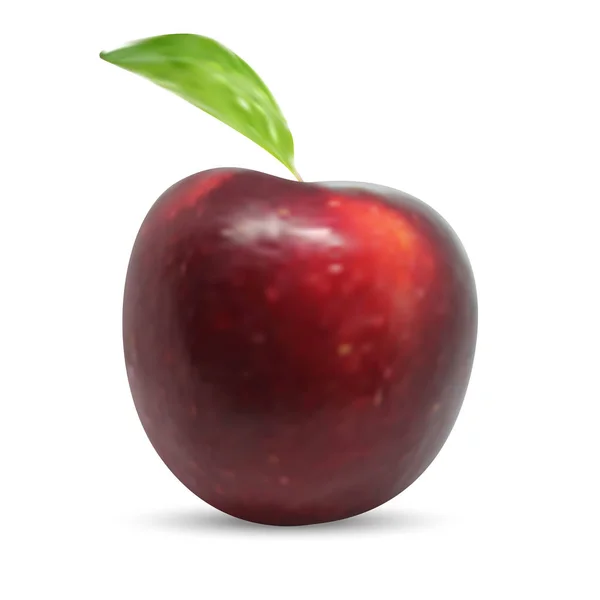 Pomme rouge réaliste avec feuille verte. Vecteur . — Image vectorielle