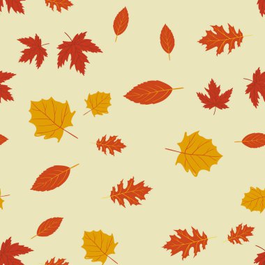 Sonbahar ile Seamless Modeli Sarı zemin üzerine bırakır. Vektör çizim.