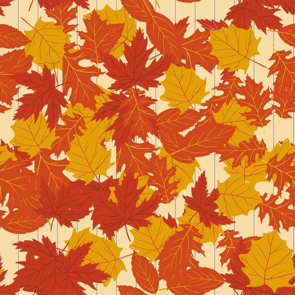 Naadloze patroon met herfst bladeren op gele achtergrond. Vector. — Stockvector