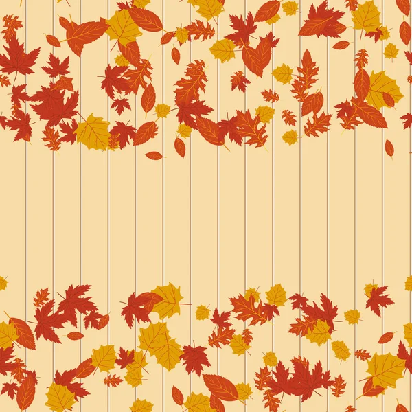 Fundo de outono com folhas em madeira. Vetor . —  Vetores de Stock