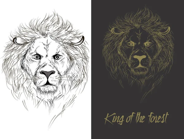 Vector Black and White Tattoo Lion Illustration — Stock Vector