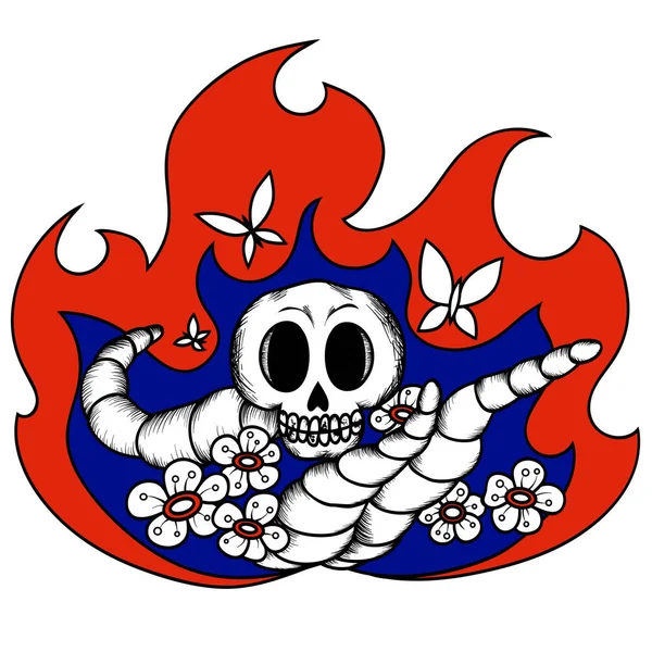 Crâne vers fleurs feu — Image vectorielle