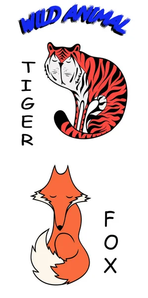 Ilustracja Wektorowa Słodkie Zwierzęta Tym Tiger Fox — Wektor stockowy
