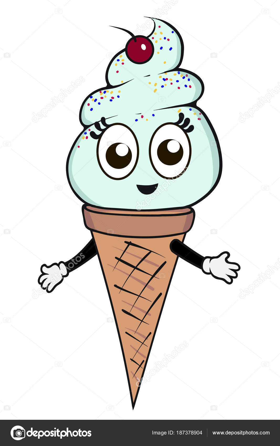 Mint Ice cream, iice cream with eyes, eyes and cherry Stock Vector