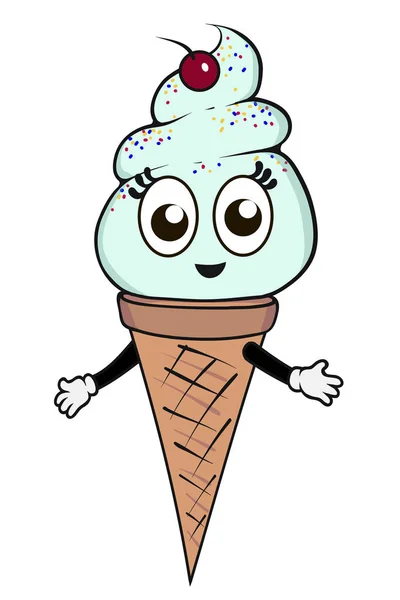 Menta Helado, helado con ojos, ojos y cereza — Vector de stock