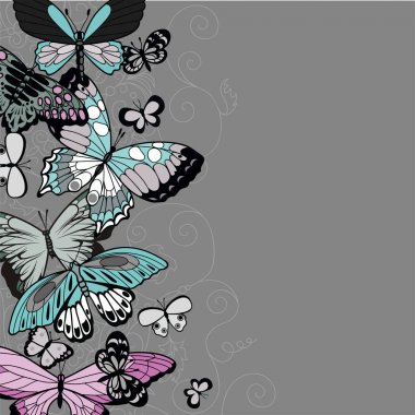 Kelebekler üzerinde gri bir arka plan ile tebrik kartı 