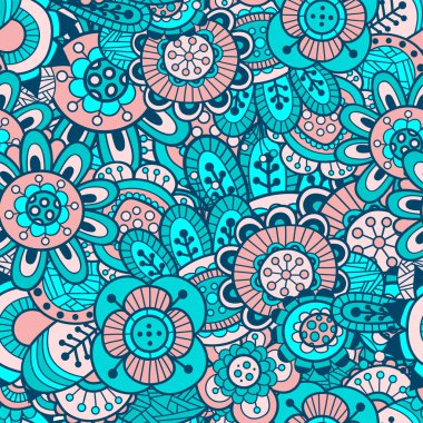 Turkuaz desen ve pembe basit çiçekler
