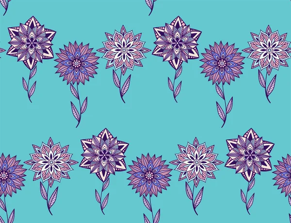 Patroon bloemen op een stengel in een rij delicate kleuren — Stockvector