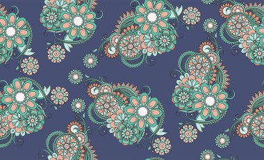 Çiçek arkaplan ve Hint süsü. Tasarım duvar kağıtlarınız, şablon dolgularınız, web sayfası arkaplanlarınız, yüzey dokularınız için kusursuz desen