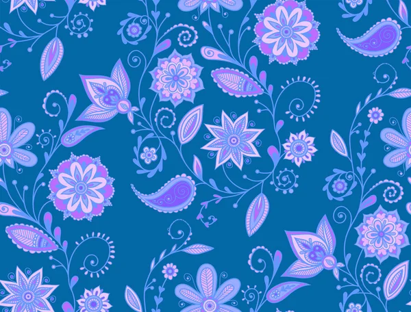 Bloemen achtergrond met indiaanse ornament. Naadloos patroon voor uw ontwerp wallpapers, patroon vullingen, webpagina achtergronden, oppervlakte texturen — Stockvector