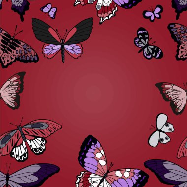 Kelebek desensiz. Uçan böcekler arka plan, sevimli kelebekler siluet simgeleri