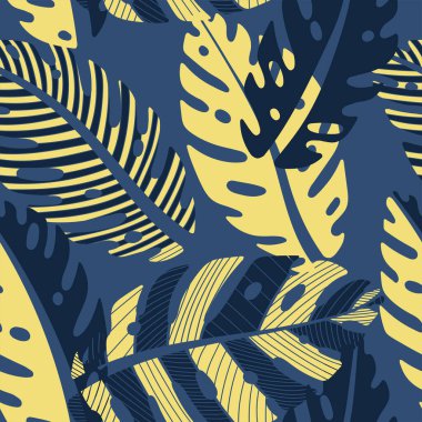 Vektör olarak mavi renkte canavar yaprağı deseni