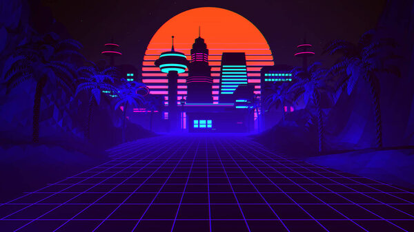 80s Retro Futuristic City Background