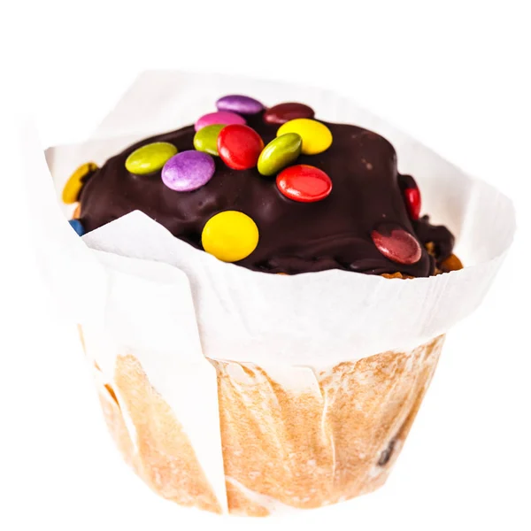 Chocolate topped muffin isolated — Stock Photo, Image