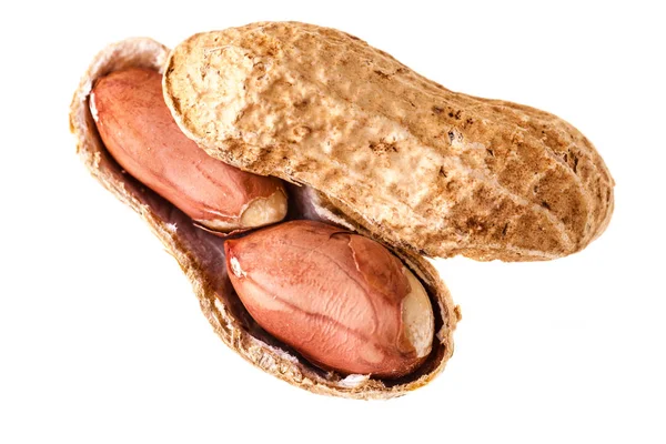 Open peanut on white — Stock Photo, Image