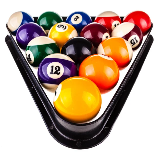 Pool triangle and balls on white — Stock Photo, Image