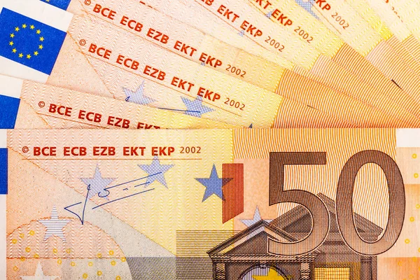 Detail van vijftig euro-bankbiljetten — Stockfoto