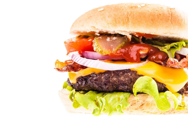 Grande suculento hambúrguer closeup — Fotografia de Stock