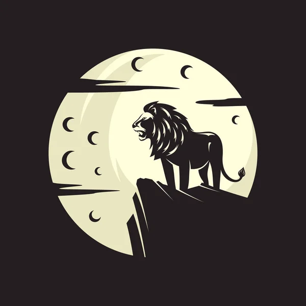 Roi Lion Animal Sous Lune Nuit Jour Sombre — Image vectorielle