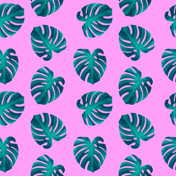 Tropical Seamless Pattern Monstera Leaves Fashionable Plant Illustration — Stock Photo, Image