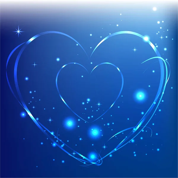 Abstract Lightning Neon Hearts Blue Background Illustration Magic Lihgts — Stock Vector