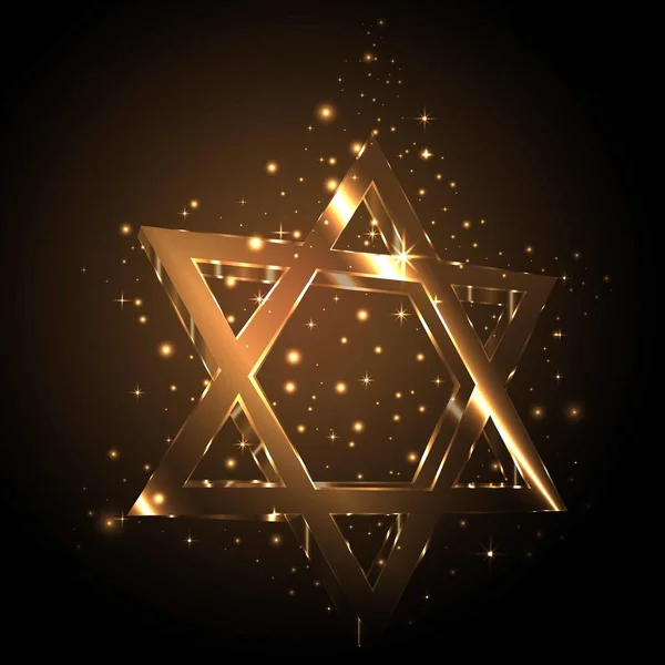 Estrella David Cristal Dorado Brillante Brillo Iluminación Oscuridad Signatura Judía — Vector de stock