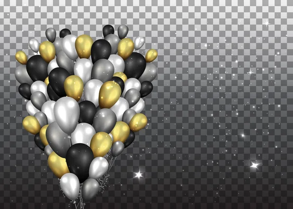 生日用的一套金色、黑色和银色气球 — 图库矢量图片