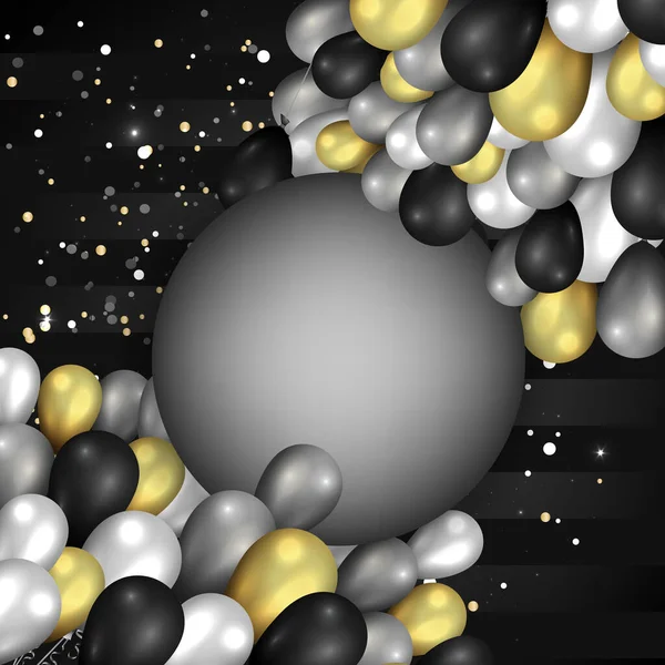 Cadre Rond Vide Avec Ballons Élégants Réalistes Avec Tinsel Décoration — Image vectorielle