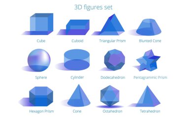 Şeffaf 3d ilkel seti, gerçekçi vektör illüstrasyonu