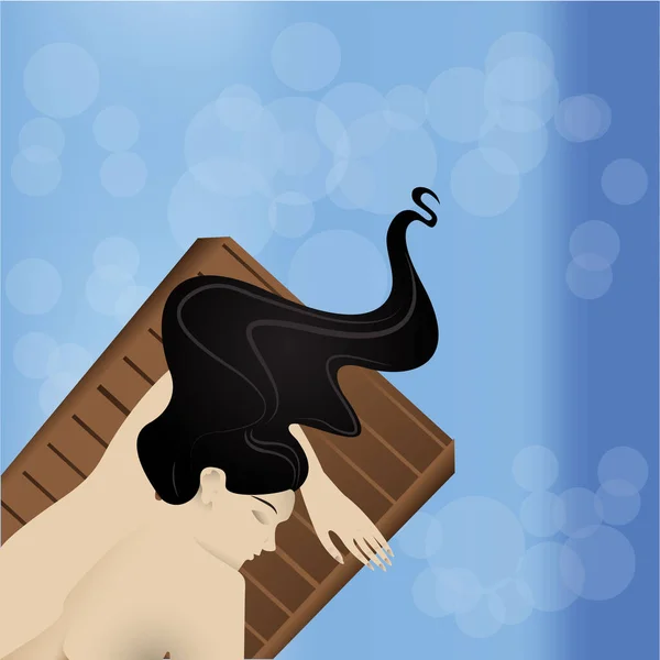 Femme sur la thérapie de massage mauvais avec de la fleur sur ses cheveux, spa therap — Image vectorielle