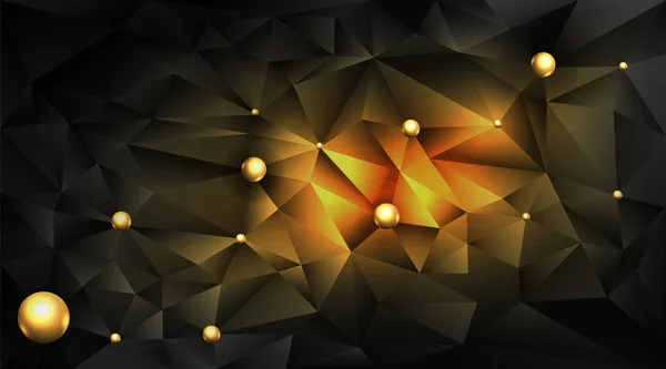 Χαμηλό πολυ κομψό φόντο τρίγωνα με χρυσές μεταλλικές σφαίρες — Διανυσματικό Αρχείο