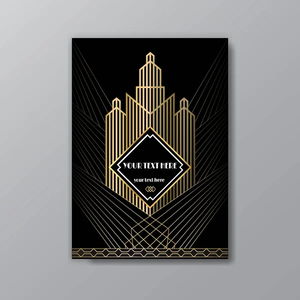 Art Deco şablonu altın-siyah, A4 sayfa, menü, kart, davet,